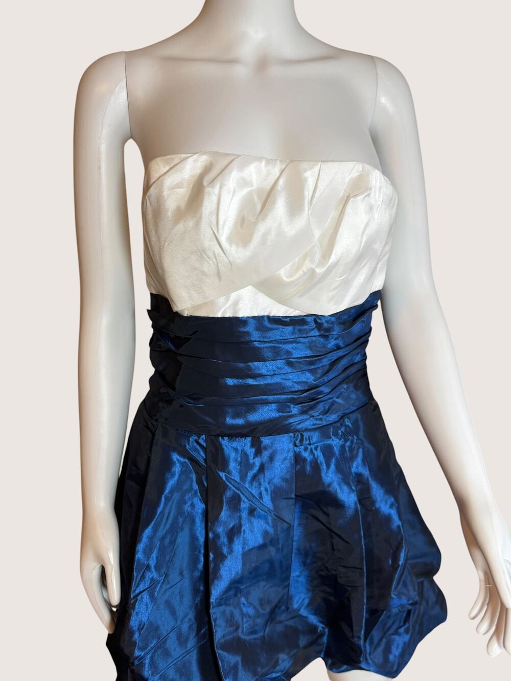 Strapless Satin Colorblock Mini Cocktail Dress Navy White